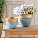 Blue Coastal Planter, Metal with Raised Dots, Nested Set of 2