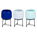 Blue Coastal Planter, Mini Metal Planter with Stand, Shiny Finish, 7.75", Asst of 3