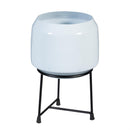 Blue Coastal Planter, Mini Metal Planter with Stand, Shiny Finish, 7.75", Asst of 3
