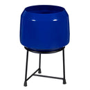Blue Coastal Planter, Mini Metal Planter with Stand, Shiny Finish, 7.75", Asst of 3