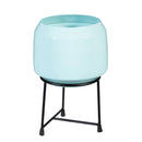 Blue Coastal Planter, Mini Metal Planter with Stand, Shiny Finish, 7.75", Asst of 3