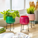 Palm Beach Planter, Mini Metal Planter with Stand, Shiny Finish, 7.75", Asst of 3