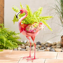 Tropical Oasis Planter, Metal Floral Flamingo, 16"