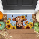 Harvest Blossom Highland Cow and Sunflowers PVC Mat, 28"x16"