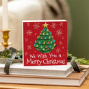 Twas The Night Nostalgia Christmas Tree Sign Wood Block, "We Wish You A Merry Christmas", 6"x6"