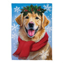 Happy Winter Golden Retriever Suede Flag House