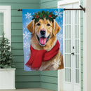 Happy Winter Golden Retriever Suede Flag House