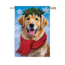 Happy Winter Golden Retriever Suede Flag House