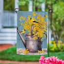 Forsythia Finch Watering Can Suede Garden Flag