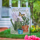 Cottage Garden Watering Can & Plants Suede Garden Flag