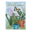 Cottage Garden Watering Can & Plants Suede Garden Flag