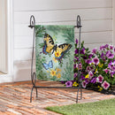 Cottage Garden Green & Yellow Florals Monarch Butterfly Suede Garden Flag