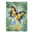 Cottage Garden Green & Yellow Florals Monarch Butterfly Suede Garden Flag