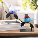 Cottage Garden Table Decor Glass Bird on Metal Branch, 6.25"L, Asst of 2