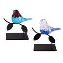 Cottage Garden Table Decor Glass Bird on Metal Branch, 6.25"L, Asst of 2