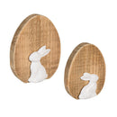Hop Into Spring Table Decor Wood Egg with Ceramic Bunny, Set of 2
