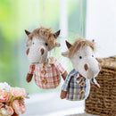 Petal & Plow Hanging Decor Fabric Cow, 5.5"H Asst of 2, In Wood Tray