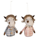 Petal & Plow Hanging Decor Fabric Cow, 5.5"H Asst of 2, In Wood Tray