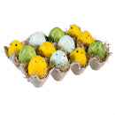 Bunny Blooms Table Decor Plastic Eggs and Chicks in Egg Carton, 8"L