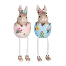 Hop Into Spring Table Decor Resin Bunny in Egg with Dandling Legs, 8"H, Asst of 2