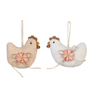 Hillside Pasture Hanging Decor Fabric Farm Chicken, 6"L, Asst of 2, In Wood Tray