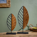 VivaStyle Table Decor, Leaf Metal & Wood Decor, Set of 2