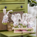 Hop Into Spring Hanging Decor Fabric Bunny with Bowtie, 8.5"H, Asst of 2, In Wood Tray