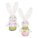 Hop Into Spring Hanging Decor Fabric Bunny with Bowtie, 8.5"H, Asst of 2, In Wood Tray