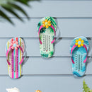 Tropical Oasis Thermometer, Metal Outdoor Thermometer, Flip Flops, 13", Asst of 3