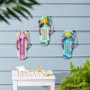 Tropical Oasis Thermometer, Metal Outdoor Thermometer, Flip Flops, 13", Asst of 3