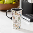 Hillside Pasture Pet Travel Cup, Ceramic Perfect Cup, Dogs Playing, 17oz, Gift Box