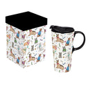 Hillside Pasture Pet Travel Cup, Ceramic Perfect Cup, Dogs Playing, 17oz, Gift Box