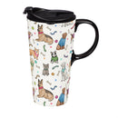 Hillside Pasture Pet Travel Cup, Ceramic Perfect Cup, Dogs Playing, 17oz, Gift Box