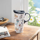 Hillside Pasture Pet Travel Cup Ceramic Perfect Cup, Cats Playing, 17oz, Gift Box