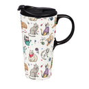 Hillside Pasture Pet Travel Cup Ceramic Perfect Cup, Cats Playing, 17oz, Gift Box
