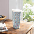 Hop Into Spring Travel Cup Ceramic Perfect Cup, Floral Bunny Rows, 17oz, Gift Box