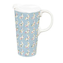 Hop Into Spring Travel Cup Ceramic Perfect Cup, Floral Bunny Rows, 17oz, Gift Box