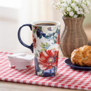 Red White & Bloom Travel Cup Ceramic Perfect Cup, Floral Blooms, 17oz, Gift Box