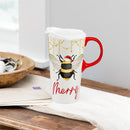 Holly Homestead Bee Travel Cup Ceramic Perfect Cup, Christmas, 17oz, Gift Box