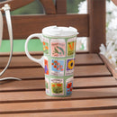 Cottage Garden Travel Cup Ceramic Perfect Cup, Seed Packets, 17oz, Gift Box