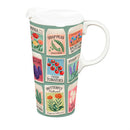 Cottage Garden Travel Cup Ceramic Perfect Cup, Seed Packets, 17oz, Gift Box