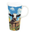 Hillside Pasture Travel Cup Ceramic Perfect Cup, Cow Behind Fence, 17oz, Gift Box