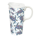 Blue Coastal Sea Adventures Travel Cup Ceramic Perfect Cup, Turtles, 17oz, Gift Box