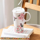 Cottage Garden Travel Cup Ceramic Perfect Cup, 17oz, Floral Hummingbirds, Gift Box