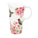 Cottage Garden Travel Cup Ceramic Perfect Cup, 17oz, Floral Hummingbirds, Gift Box