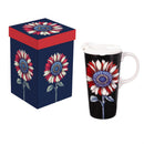 Red White & Bloom Travel Cup Ceramic Perfect Cup, Sunflower, 17oz, Gift Box