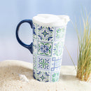 Seaside Retreat Travel Cup Ceramic Perfect Cup, Floral Tiles, 17oz, Gift Box