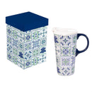 Seaside Retreat Travel Cup Ceramic Perfect Cup, Floral Tiles, 17oz, Gift Box