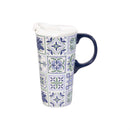 Seaside Retreat Travel Cup Ceramic Perfect Cup, Floral Tiles, 17oz, Gift Box