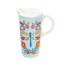 What She Shed Dragonfly Travel Travel Cup Ceramic Perfect Cup, 17oz, Gift Box
